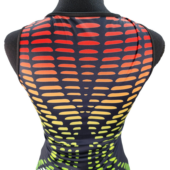 Y2K Bodycon Dress JR Medium Black Rainbow Dashes Dots Stretch Sexy Party Clubwea - Picture 8 of 15